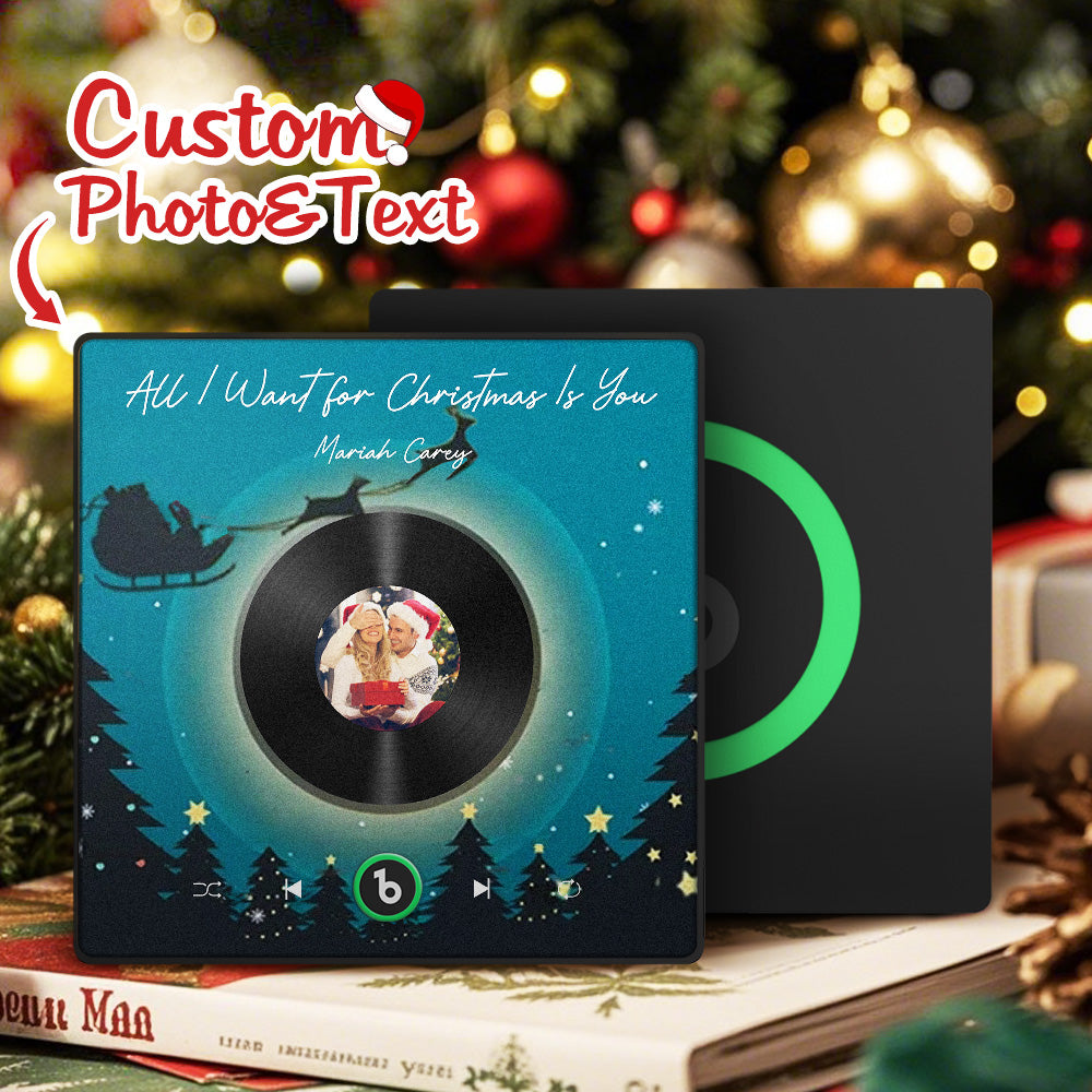 FridgeBeats Framed 4.0 Custom Photo Music Fridge Magnet Flying Santa and Reindeer Scene Album Fridge Magnet Christmas Gifts