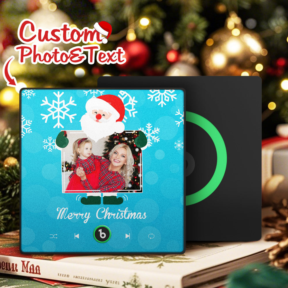 FridgeBeats Framed 4.0 Custom Music And Photo Fridge Magnet Santa and Snowflakes Fridge Magnet for Christmas