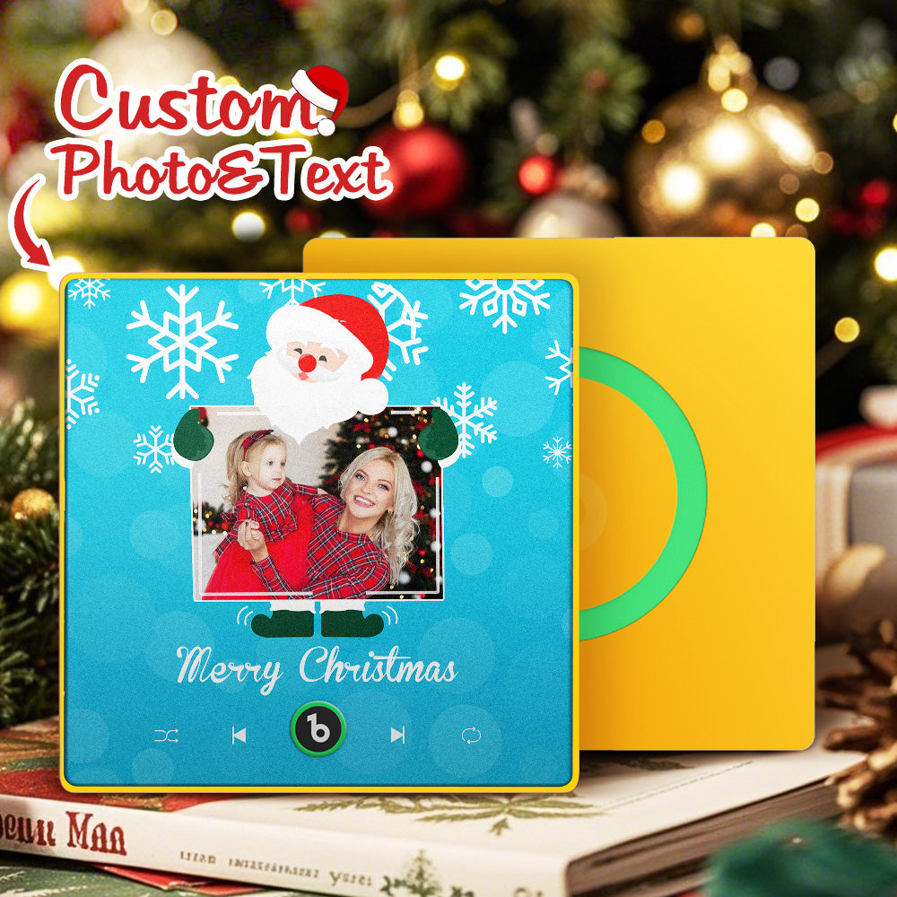 FridgeBeats Framed 4.0 Custom Music And Photo Fridge Magnet Santa and Snowflakes Fridge Magnet for Christmas