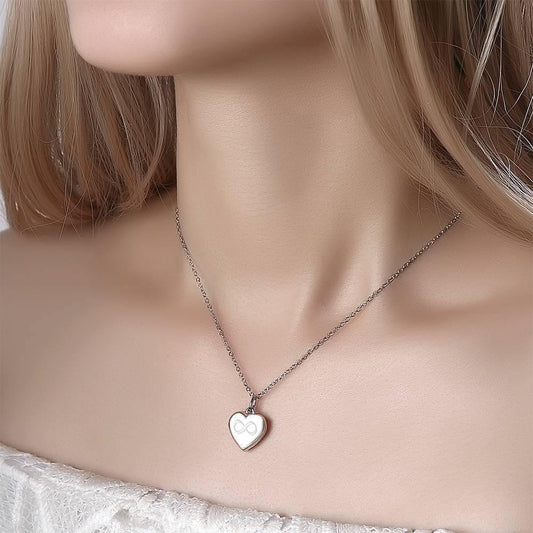 Inifinity Heart Engraved Photo Necklace Silver