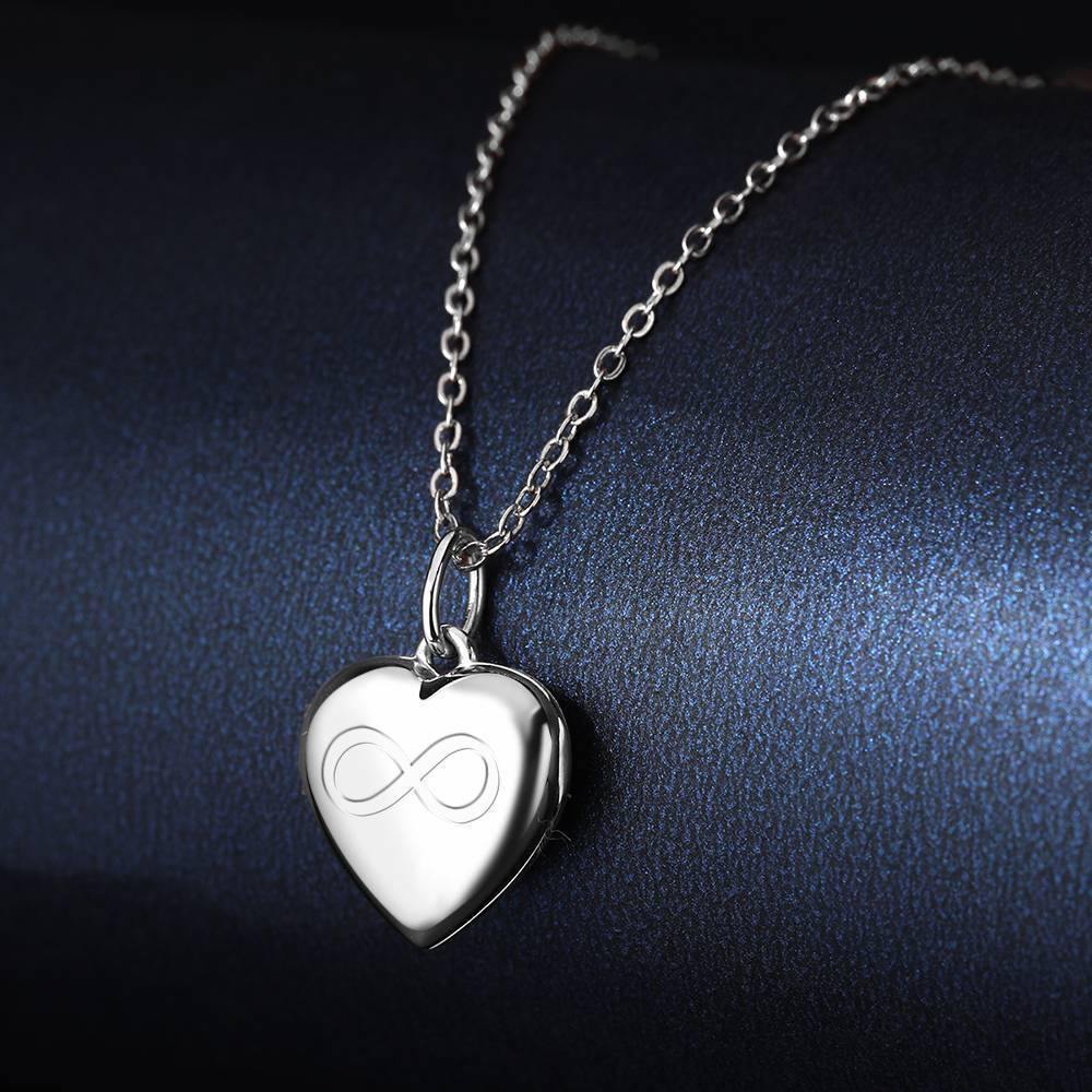 Inifinity Heart Engraved Photo Necklace Silver