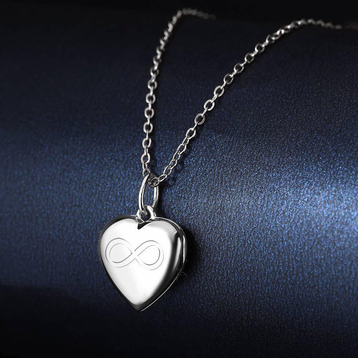 Inifinity Heart Engraved Photo Necklace Silver