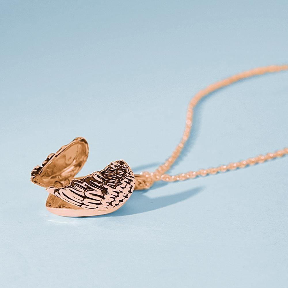 Cutsom Angel Wings Heart Locket Necklace	with Engraving