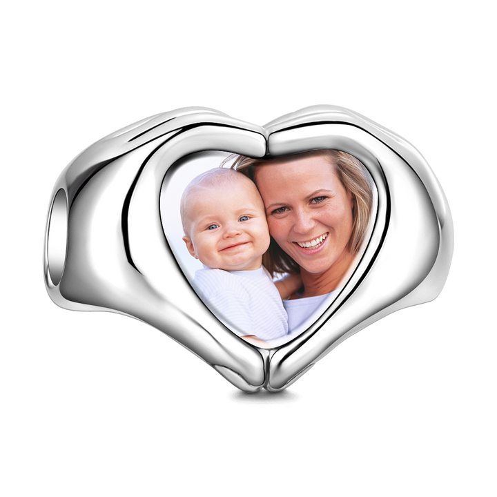 Custom Fingers Heart Photo Charm S925 Silver