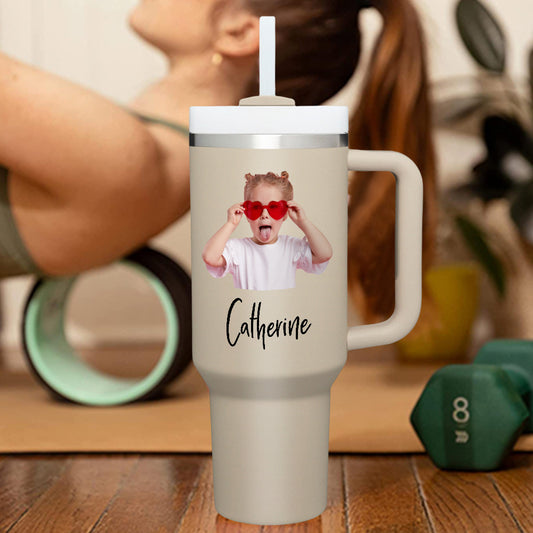 Personalized Text 40oz Insulated Mug with Handle and Straw Stainless Steel Custom Travel Cup Gift for Family Friends Couples