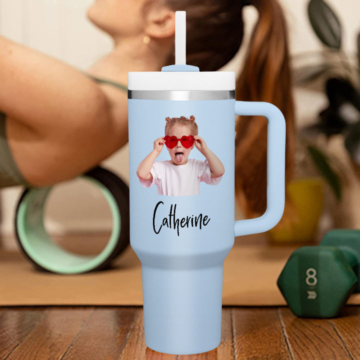 Personalized Text 40oz Insulated Mug with Handle and Straw Stainless Steel Custom Travel Cup Gift for Family Friends Couples