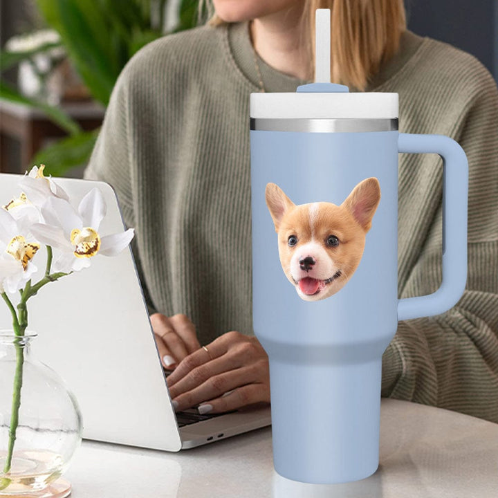 Custom Face 40oz Insulated Mug with Handle and Straw Stainless Steel Custom Travel Cup Gift for Family Friends Couples