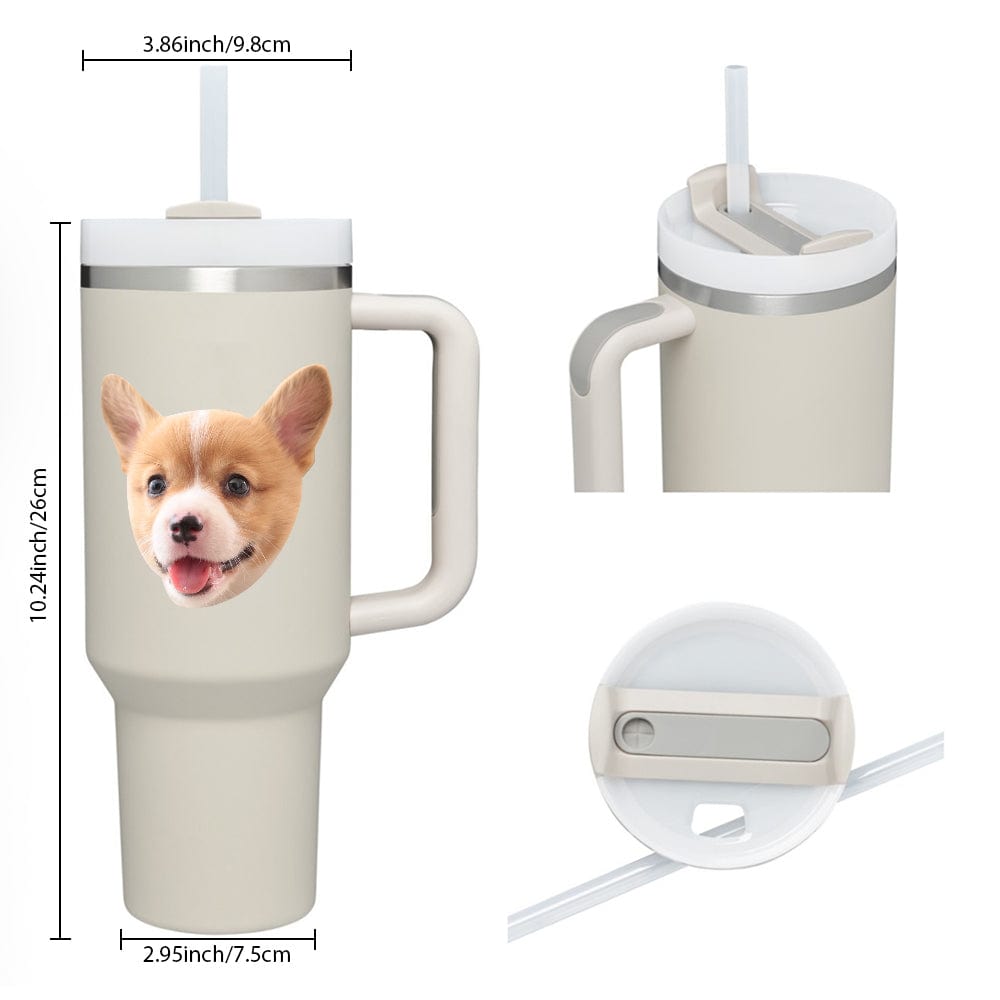 Custom Face 40oz Insulated Mug with Handle and Straw Stainless Steel Custom Travel Cup Gift for Family Friends Couples