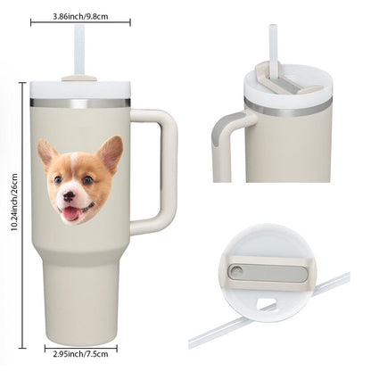 Custom Face 40oz Insulated Mug with Handle and Straw Stainless Steel Custom Travel Cup Gift for Family Friends Couples
