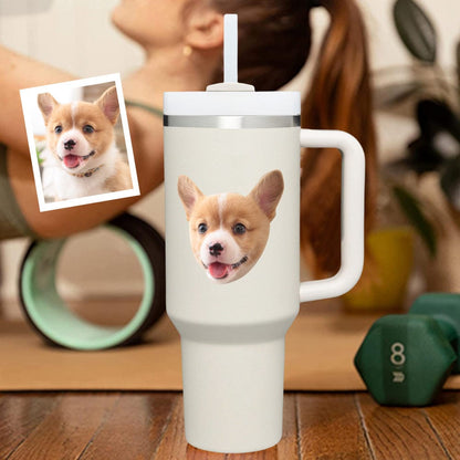Custom Face 40oz Insulated Mug with Handle and Straw Stainless Steel Custom Travel Cup Gift for Family Friends Couples