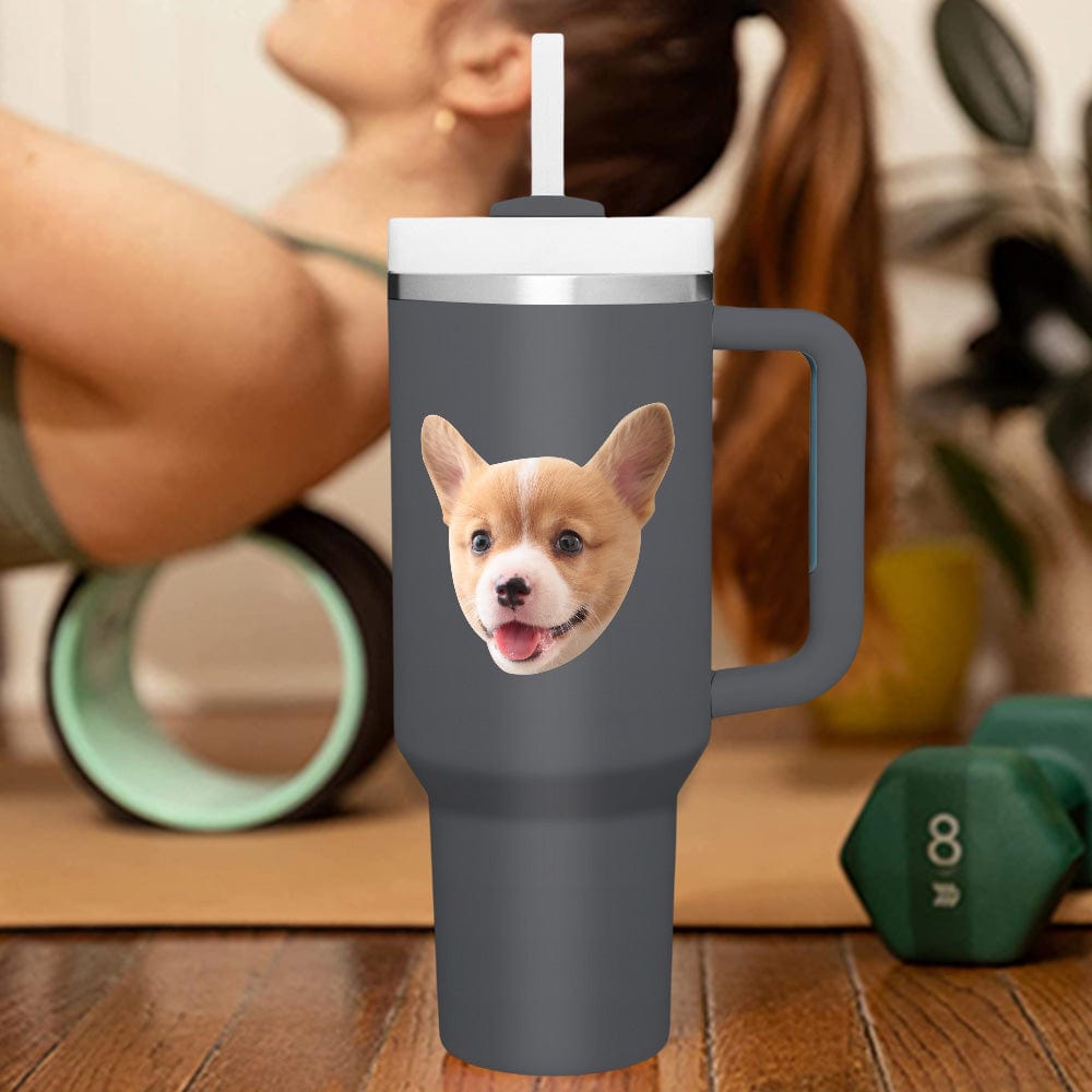 Custom Face 40oz Insulated Mug with Handle and Straw Stainless Steel Custom Travel Cup Gift for Family Friends Couples