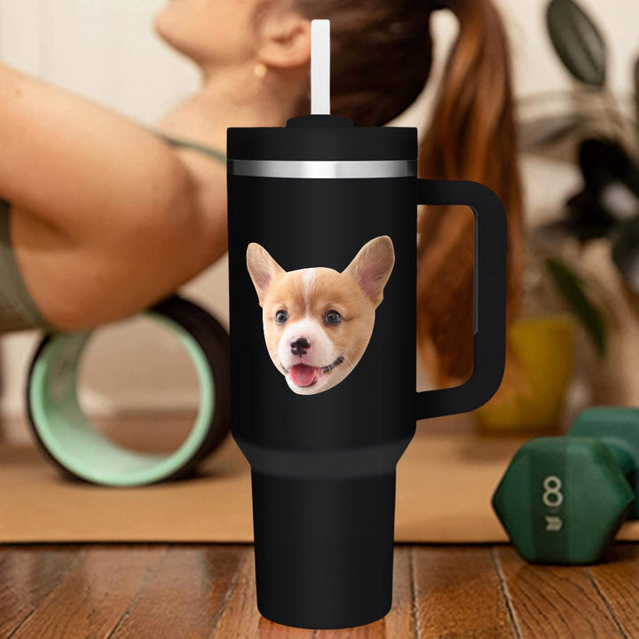 Custom Face 40oz Insulated Mug with Handle and Straw Stainless Steel Custom Travel Cup Gift for Family Friends Couples