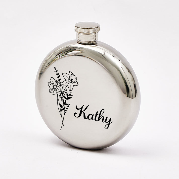 Personalized Name Flask with Birth Flower Custom Flask Gift for Bridesmaid Bachelorette Friends