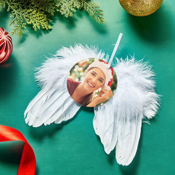 Personalized Photo Angel Feather Wings Memorial Hanging Ornament Christmas Day