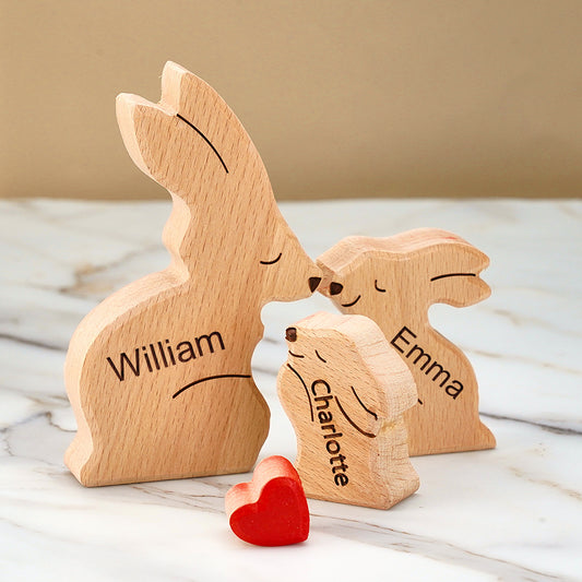 Puzzle Per Famiglie In Legno Con Conigli, Nomi Personalizzati, Regali Per L'inaugurazione Della Casa, Decorazioni Per La Casa