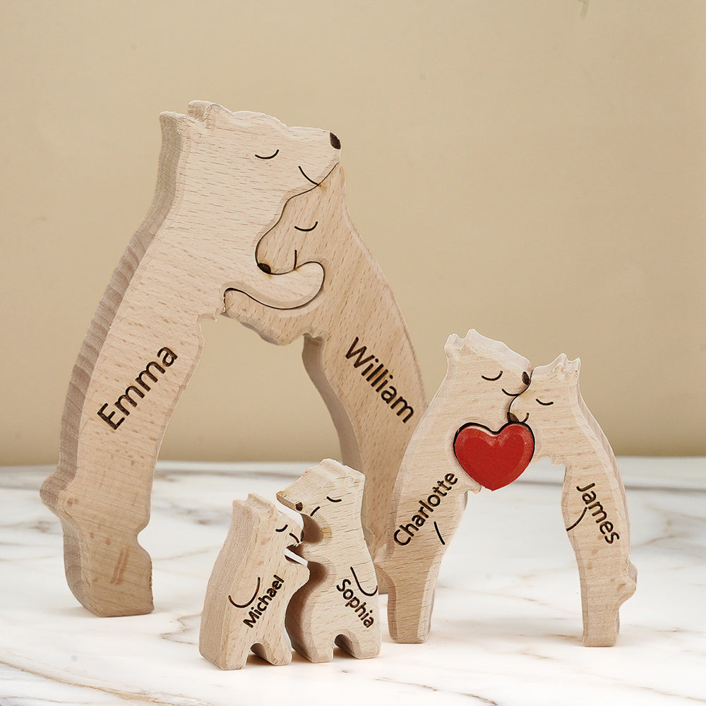Puzzle Personalizzato Per Famiglie Con Orsi In Legno, Nomi Personalizzati, Regali Per Decorazioni Per La Casa