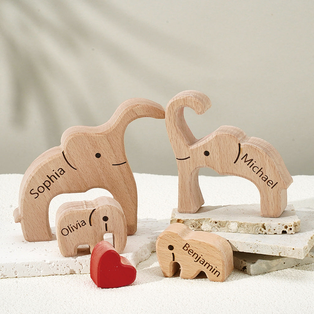 Holz-familien-elefant-puzzle Mit Individuellen Namen, Heimdekoration, Einweihungsgeschenke