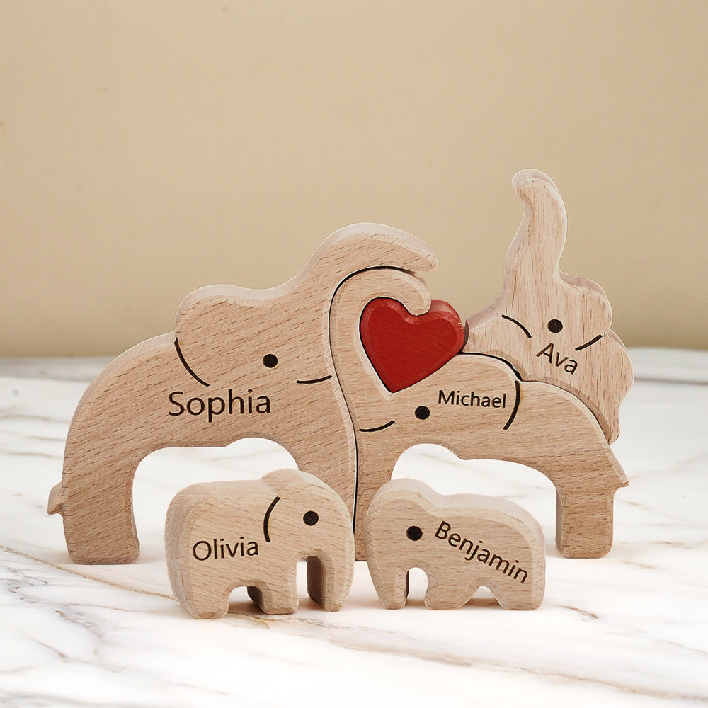 Holz-familien-elefant-puzzle Mit Individuellen Namen, Heimdekoration, Einweihungsgeschenke