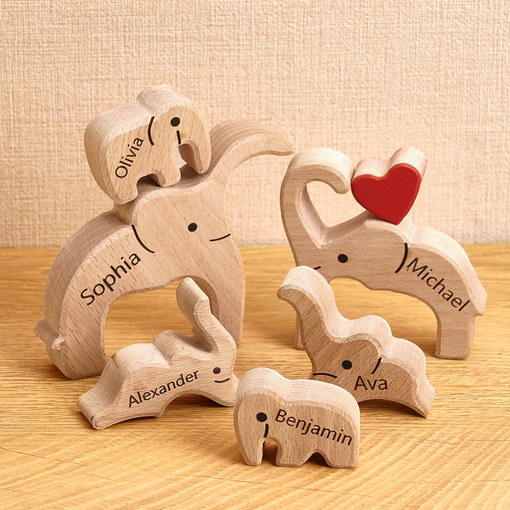 Holz-familien-elefant-puzzle Mit Individuellen Namen, Heimdekoration, Einweihungsgeschenke