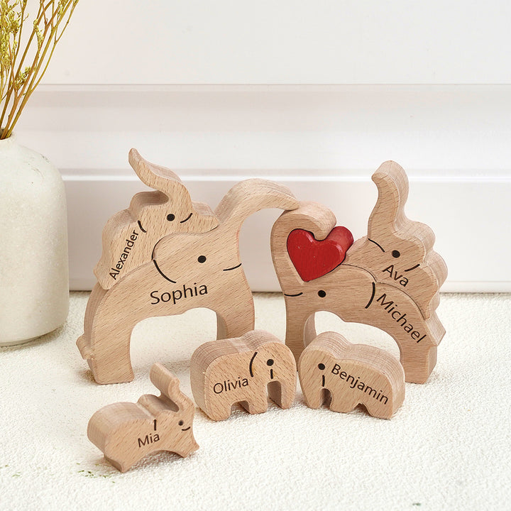 Holz-familien-elefant-puzzle Mit Individuellen Namen, Heimdekoration, Einweihungsgeschenke