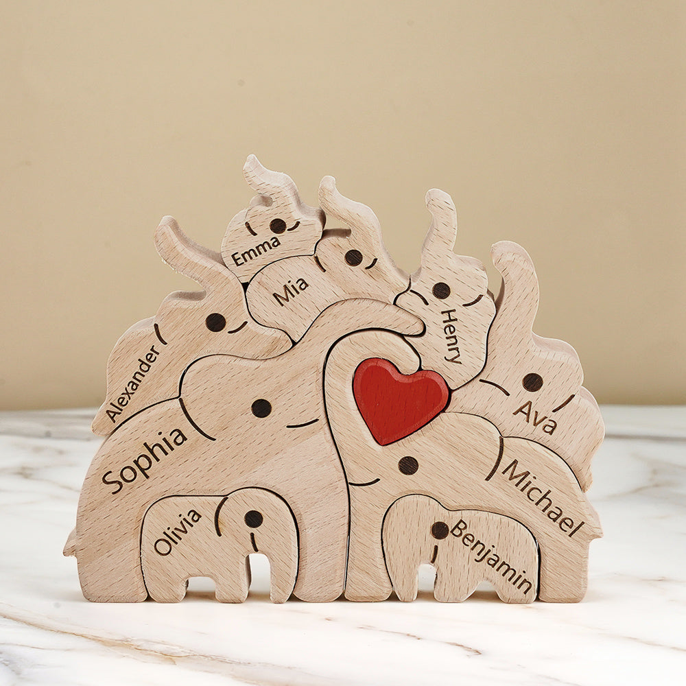 Holz-familien-elefant-puzzle Mit Individuellen Namen, Heimdekoration, Einweihungsgeschenke