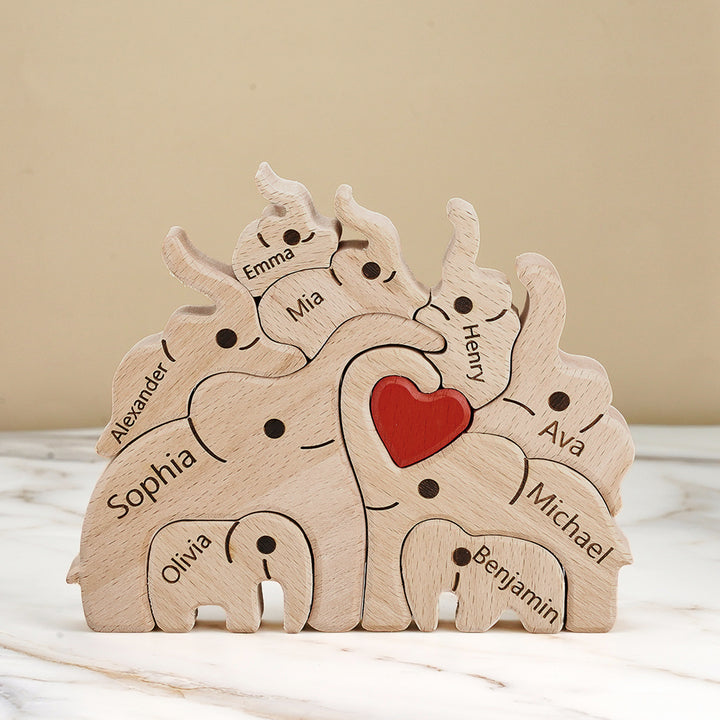 Holz-familien-elefant-puzzle Mit Individuellen Namen, Heimdekoration, Einweihungsgeschenke