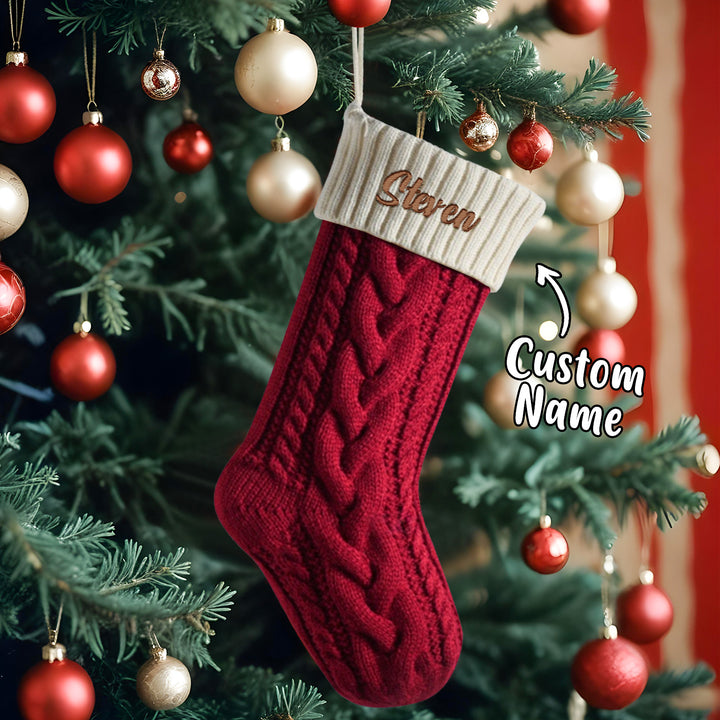 Personalized Knitted Christmas Stocking Ornament with Custom Name – Holiday Hanging Decor