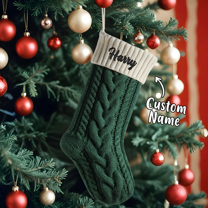 Personalized Knitted Christmas Stocking Ornament with Custom Name – Holiday Hanging Decor