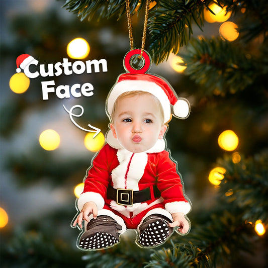 Custom Baby Face Santa Outfit Christmas Tree Ornament – Personalized Holiday Keepsake