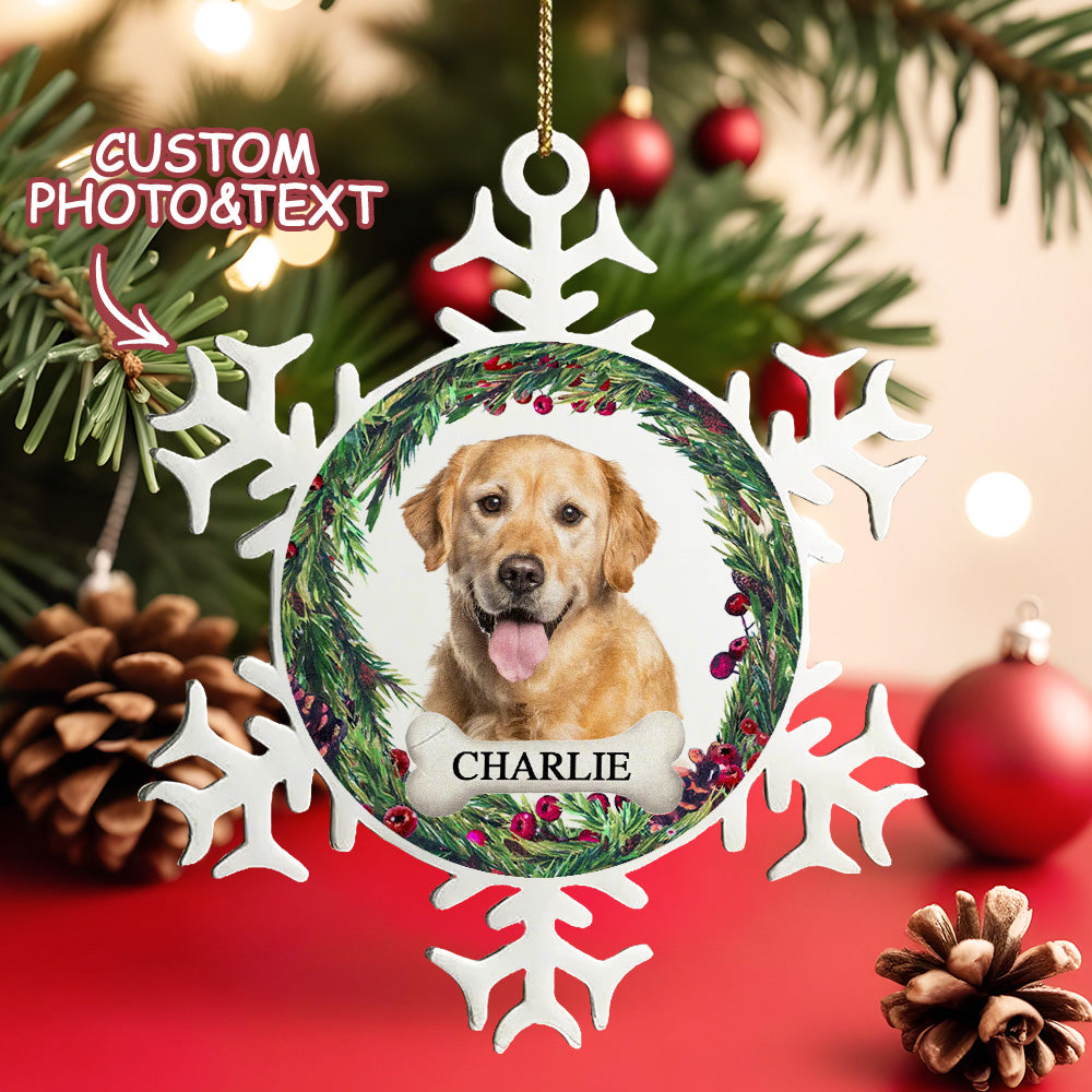 Personalized Pet Photo & Name Snowflake Christmas Ornament – Custom Stainless Steel Holiday Decor