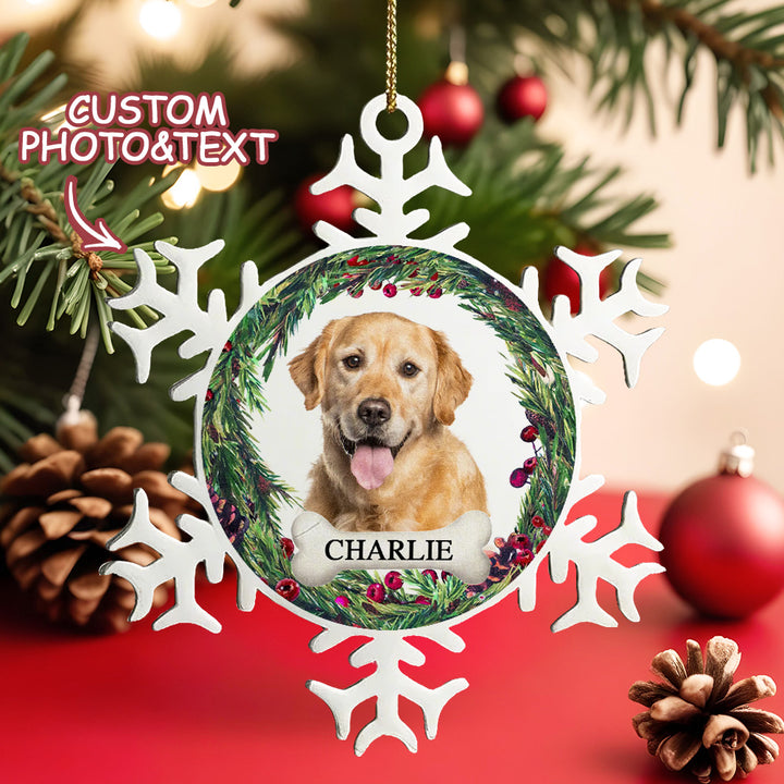Personalized Pet Photo & Name Snowflake Christmas Ornament – Custom Stainless Steel Holiday Decor