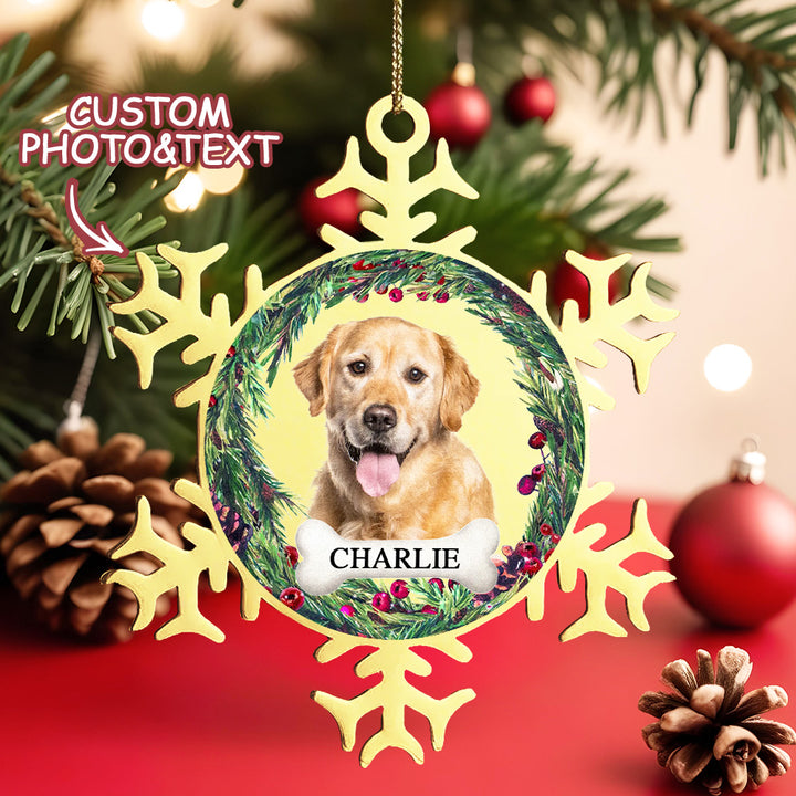 Personalized Pet Photo & Name Snowflake Christmas Ornament – Custom Stainless Steel Holiday Decor