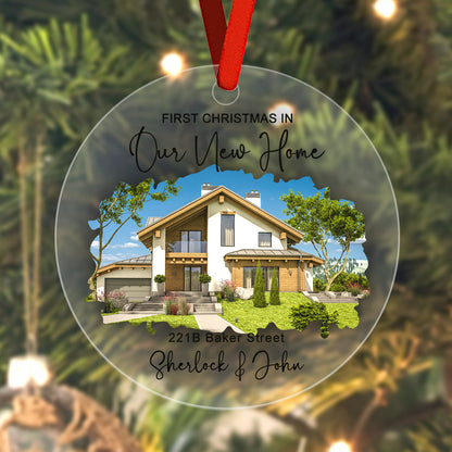 Personalized New Home Photo Hanging Ornament - Custom Watercolor Housewarming Gift