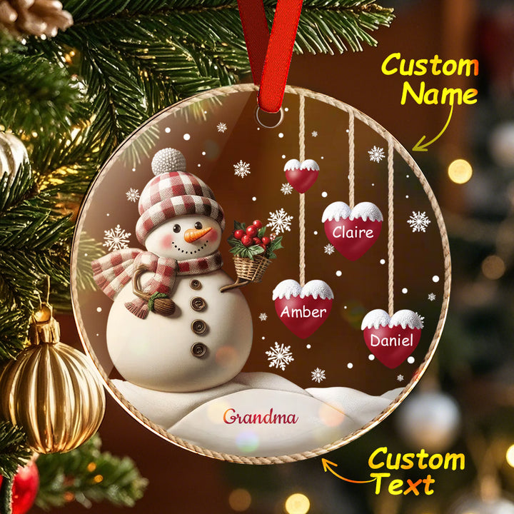 Custom Name Snowman Acrylic Ornament – Personalized Round Christmas Tree Decoration