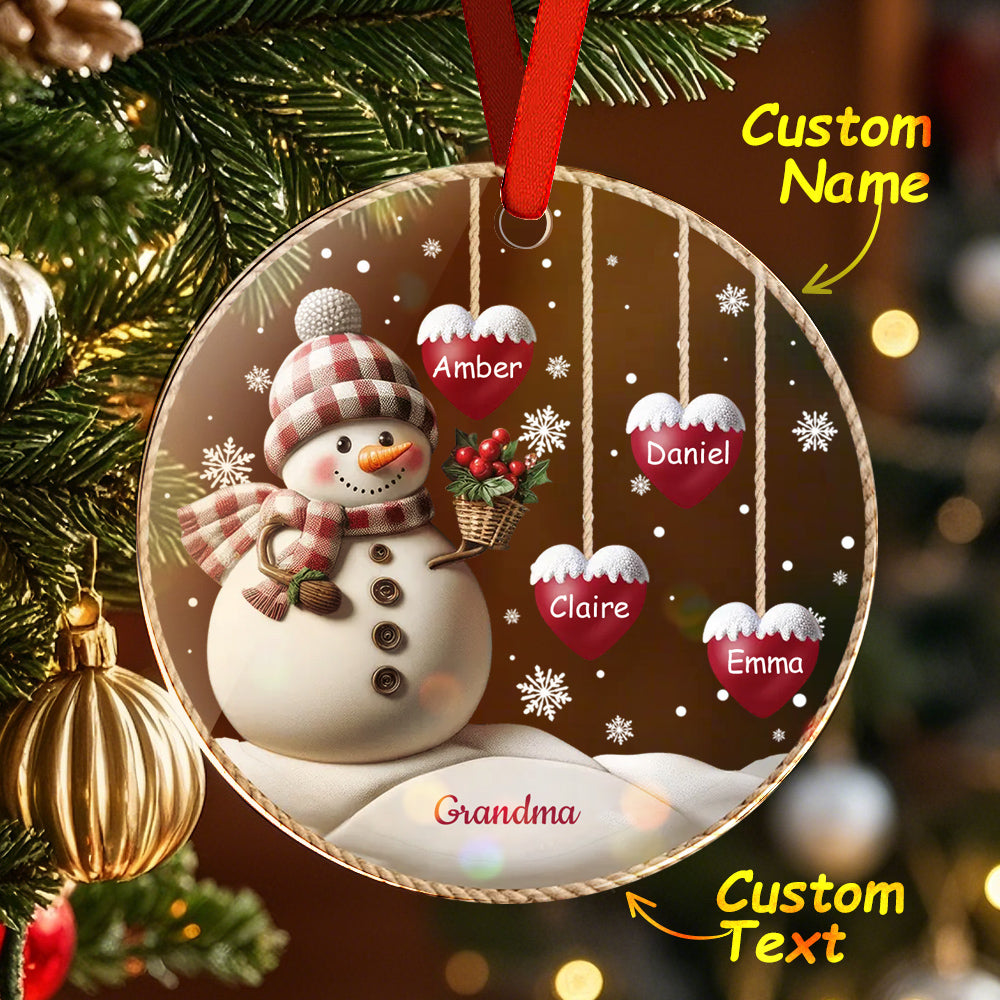 Custom Name Snowman Acrylic Ornament – Personalized Round Christmas Tree Decoration