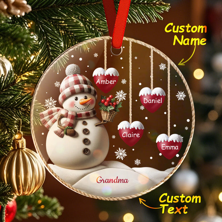 Custom Name Snowman Acrylic Ornament – Personalized Round Christmas Tree Decoration