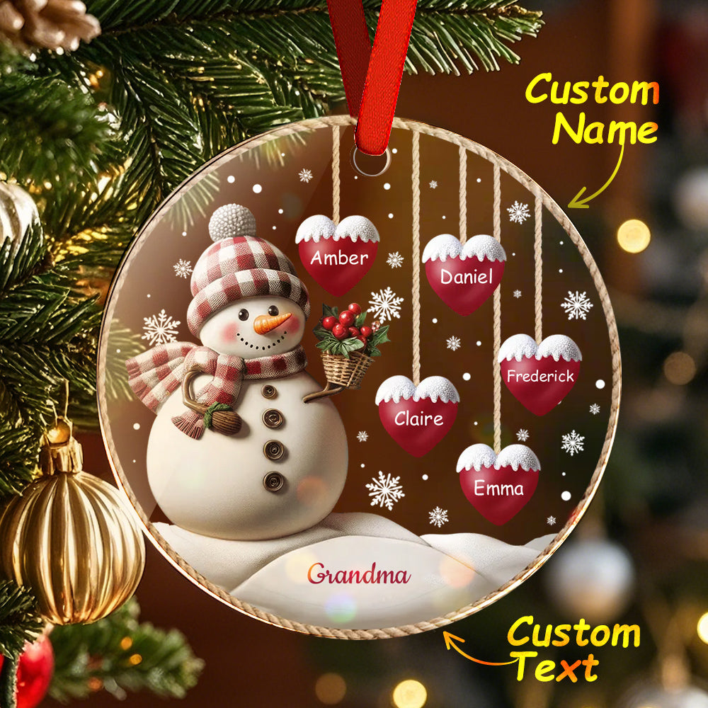 Custom Name Snowman Acrylic Ornament – Personalized Round Christmas Tree Decoration