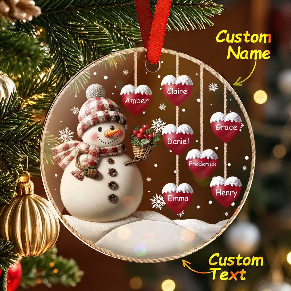 Custom Name Snowman Acrylic Ornament – Personalized Round Christmas Tree Decoration