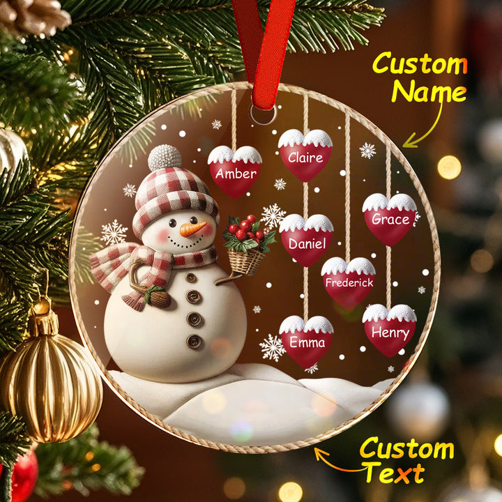 Custom Name Snowman Acrylic Ornament – Personalized Round Christmas Tree Decoration