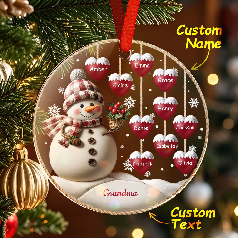 Custom Name Snowman Acrylic Ornament – Personalized Round Christmas Tree Decoration