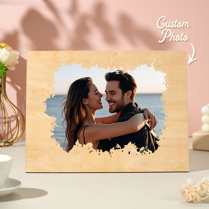 Custom Couple Portrait Photo Custom Photo on Wood Engraved Photo on Wood Watercolor Style