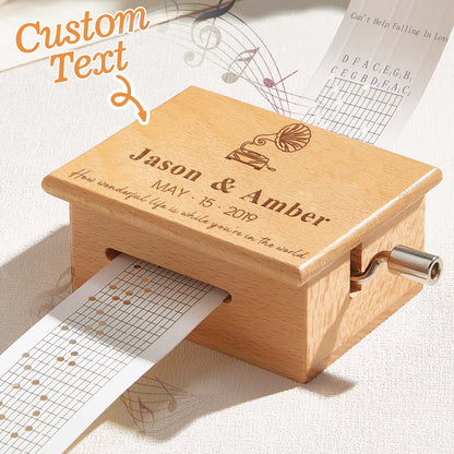 Custom Text Hand-Cranked Paper Strip Music Box – 15-Note Movement with 2 Pre-Printed Melodies (15 Seconds Each)