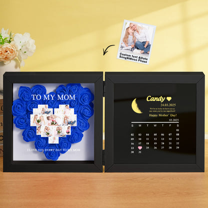 Personalized Flower Shadow Box with Moon Phase Calendar Hearts Flower Box Mother's Day Gift for Mom