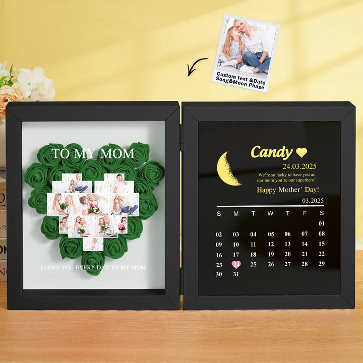 Personalized Flower Shadow Box with Moon Phase Calendar Hearts Flower Box Mother's Day Gift for Mom