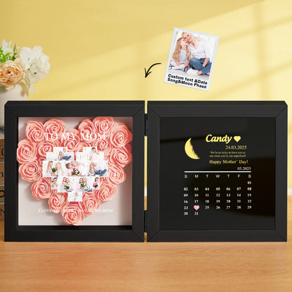 Personalized Flower Shadow Box with Moon Phase Calendar Hearts Flower Box Mother's Day Gift for Mom