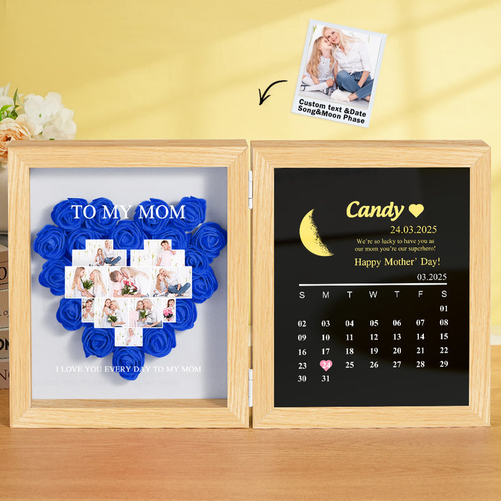 Personalized Flower Shadow Box with Moon Phase Calendar Hearts Flower Box Mother's Day Gift for Mom