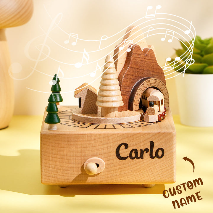 Custom Engraved Wooden Train Tunnel Music Box – Personalized Name Toy Birthday Gift for Kids