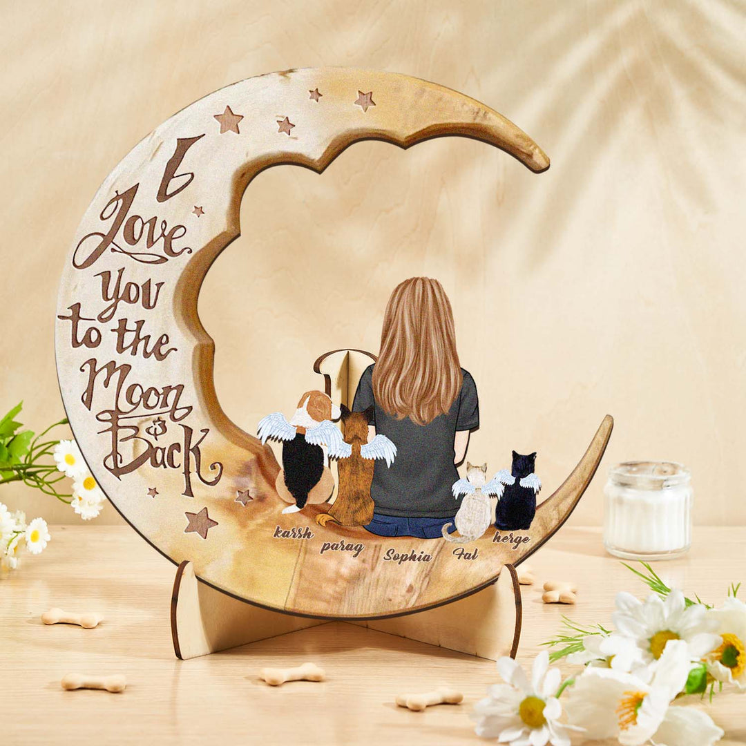 Custom Memorial Dog Moon Wooden Art Memorial Gift Idea for Cat Home Decorations