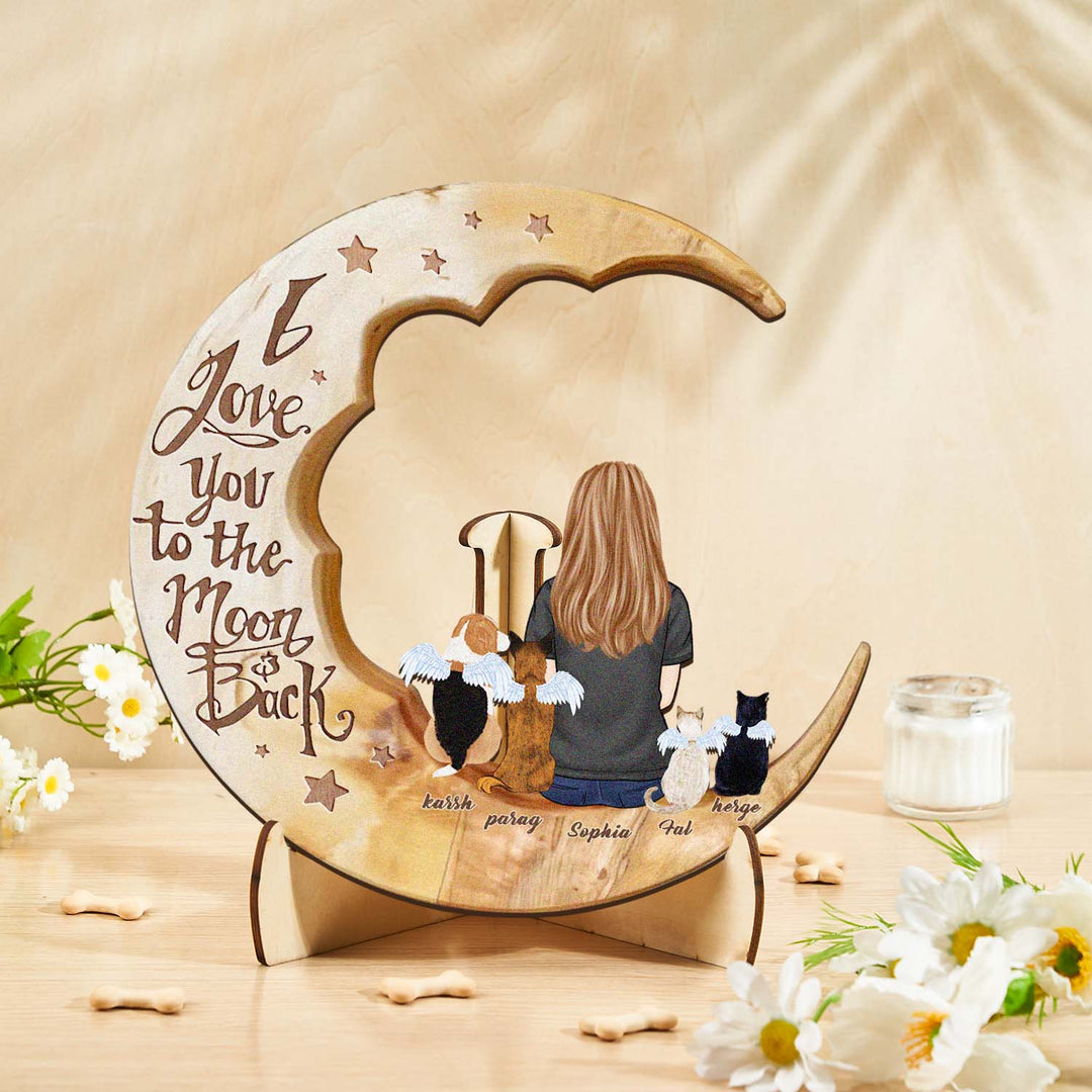 Custom Memorial Dog Moon Wooden Art Memorial Gift Idea for Cat Home Decorations