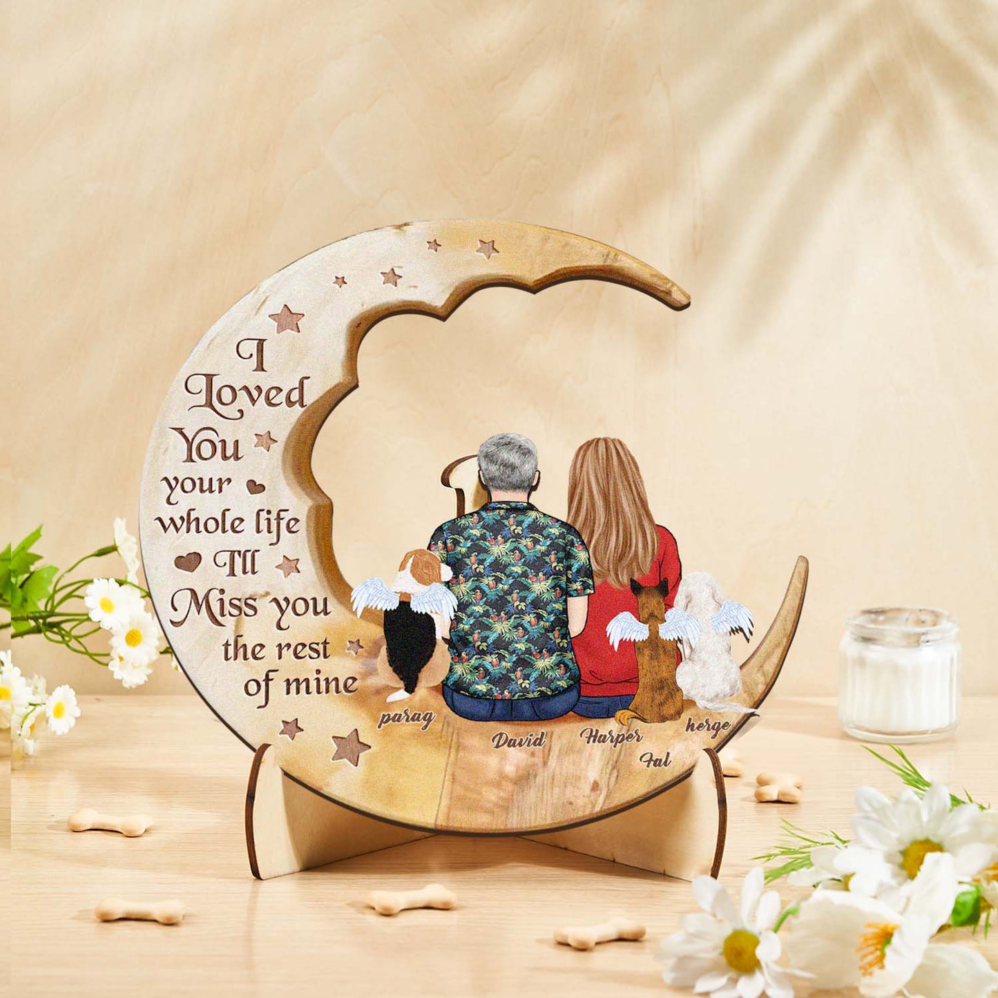 Custom Memorial Dog Moon Wooden Art Memorial Gift Idea for Cat Home Decorations